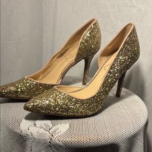 Jessica Simpson Gold Glitter Stiletto Heels